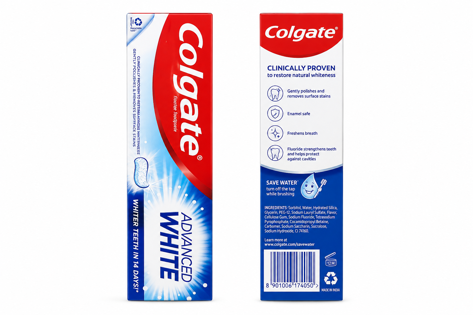 خمیردندان سفیدکننده کلگیت مدل Advanced White حاوی فلوراید